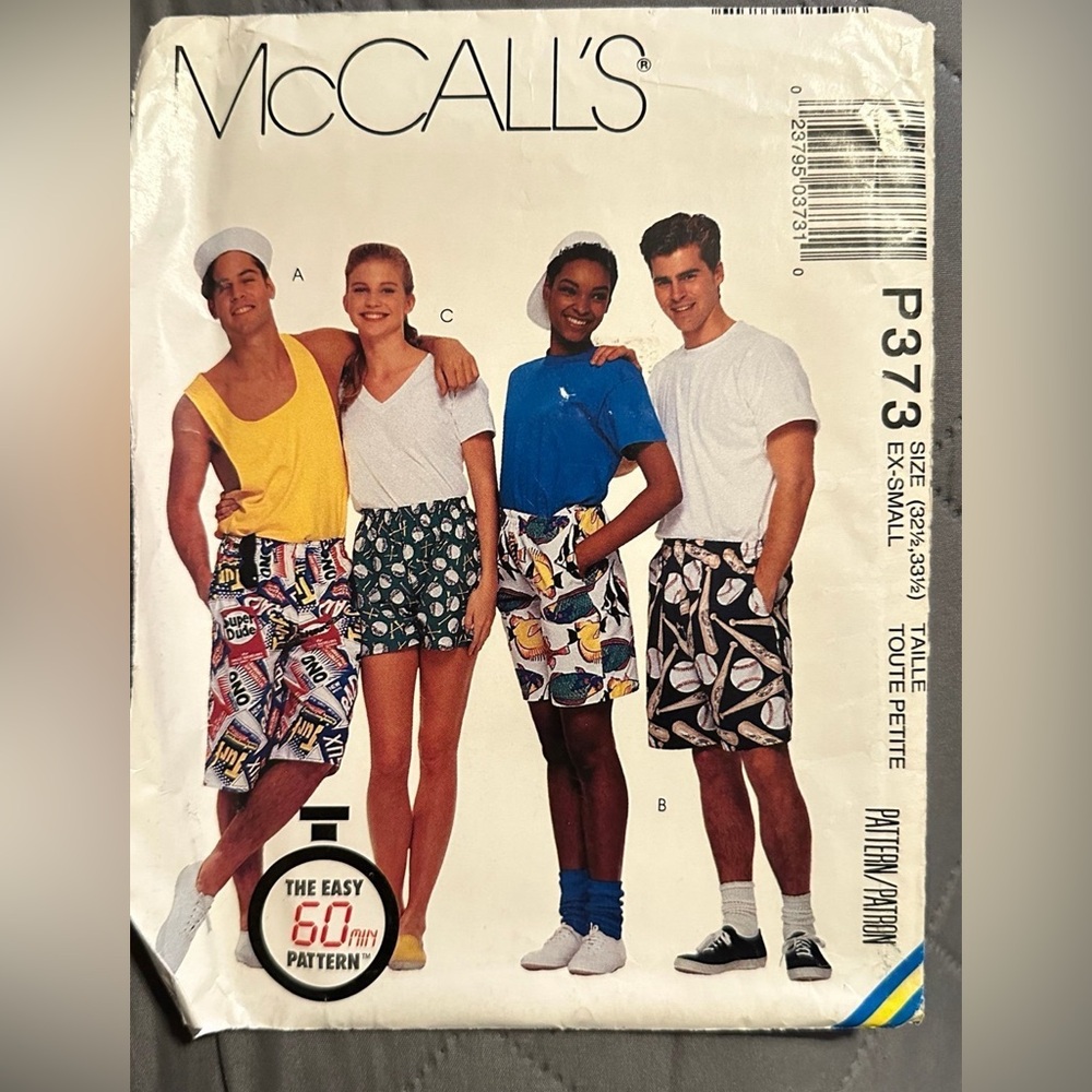 Sewing Pattern McCall’s #P373 1992 Teen Shorts Male & Female - Uncut